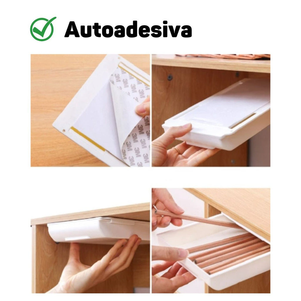Gaveta Adesiva Oculta Multiuso para Organizar sua Mesa com Mais Praticidade